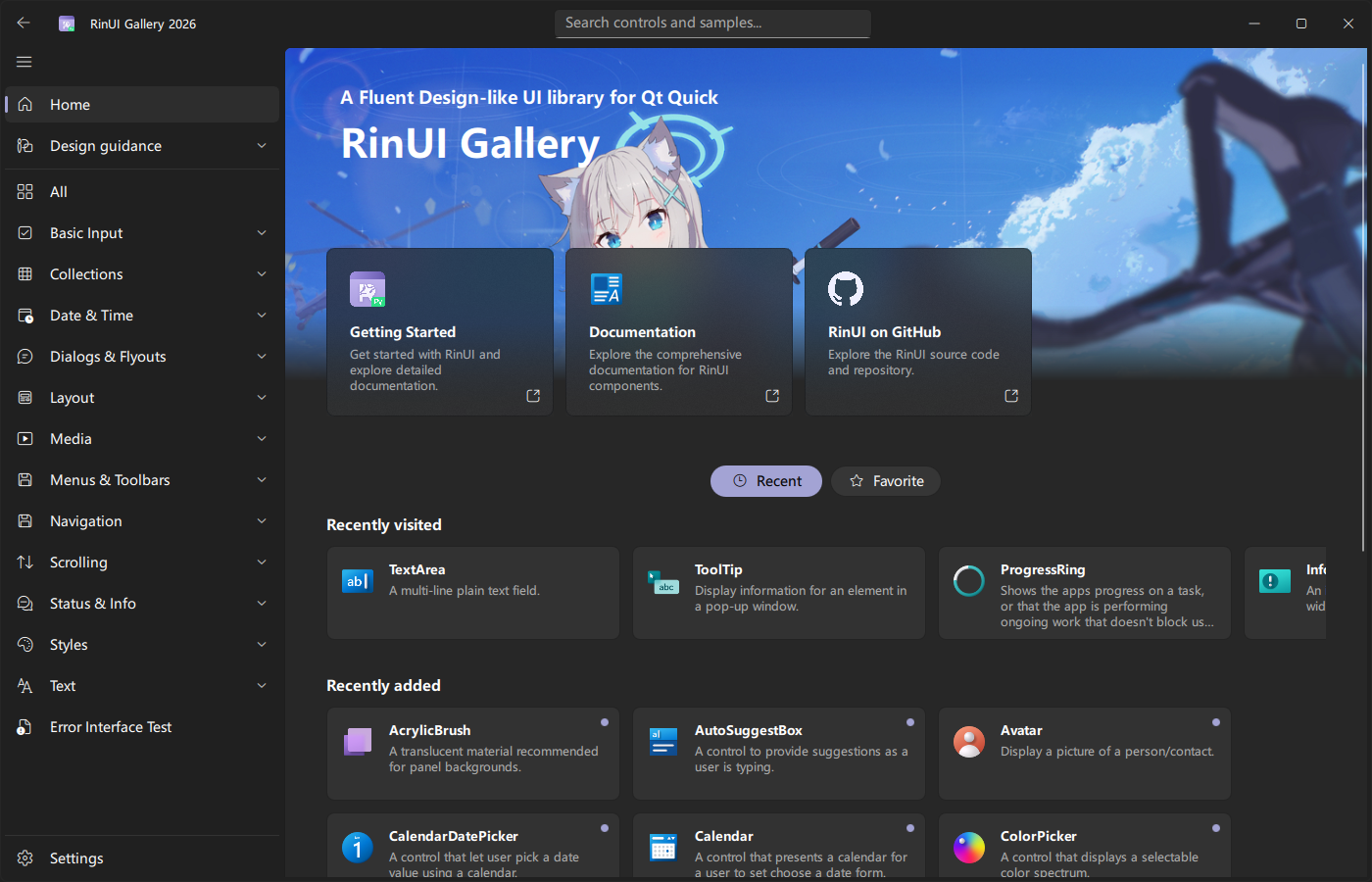 FluentWindow examples in light and dark themes